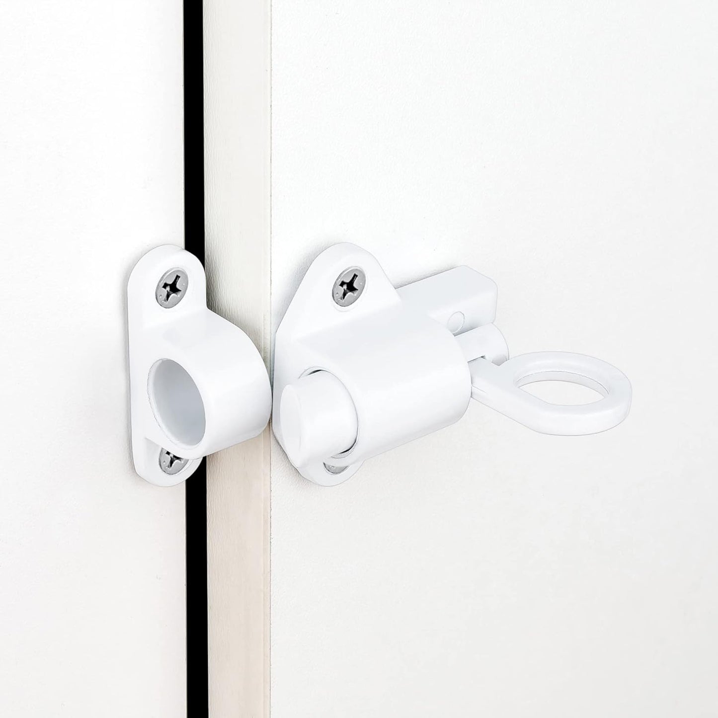 8 Packs Self-Closing Latches，White Spring Door Lock，Resilient Bolt Latch Aluminum Alloy Safety Automatic Spring Barrel Slide Door Lock with Screws,Used for Gate,Window and Cabinet etc