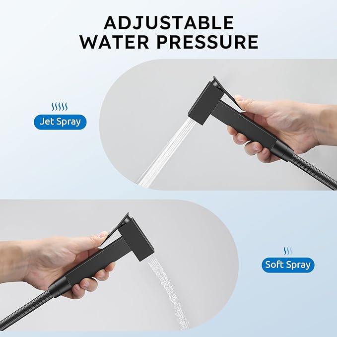 Arofa Warm Water Bidet Sprayer for Toilet with Hot and Cold Rough-in Valve, Hands-Free Handheld Jet Spray with Adjustable Water Flow, Black Square Toilet Sprayer with Bidet Hose for Feminine Wash