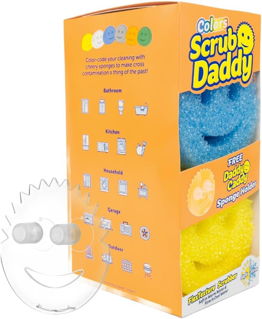 Scrub Daddy 6 Kitchen Sponges & 1 Daddy Caddy Dish Sponge Holder - BPA Free & Made with Polymer Foam - Stain & Odor Resistant, Scratch-Free Multipurpose Scrubbers