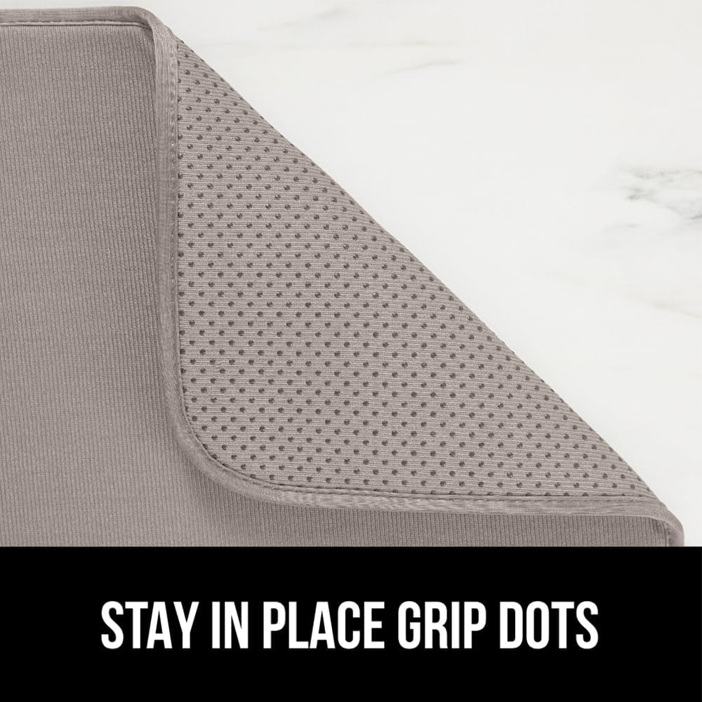 GORILLA GRIP Ultra Water Absorbent Microfiber Dish Drying Mat, Quick Dry Thick Mesh, Slip Resistant Pad for Sink Dishes or Under Rack, Kitchen Counter Accessories, 16x18, Machine Wash Mats, Almond