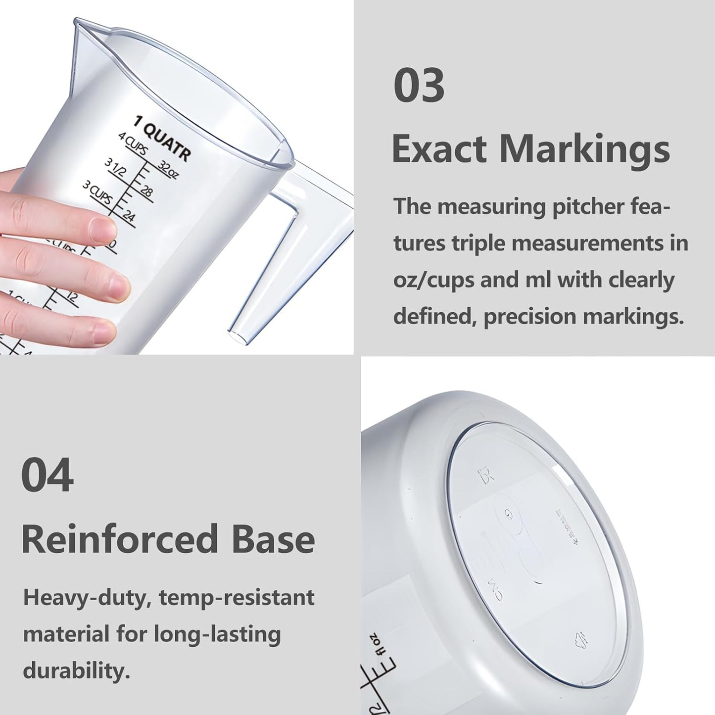 Food-Grade Plastic Measuring Pitcher – 64 Ounce & 8 Cups Measuring Cups with Handle for Liquid, Motor Oil, Pool & Lawn Chemicals, Dilution, Soap Mixing, Brewing, Commercial & Kitchen Use(2000ml)