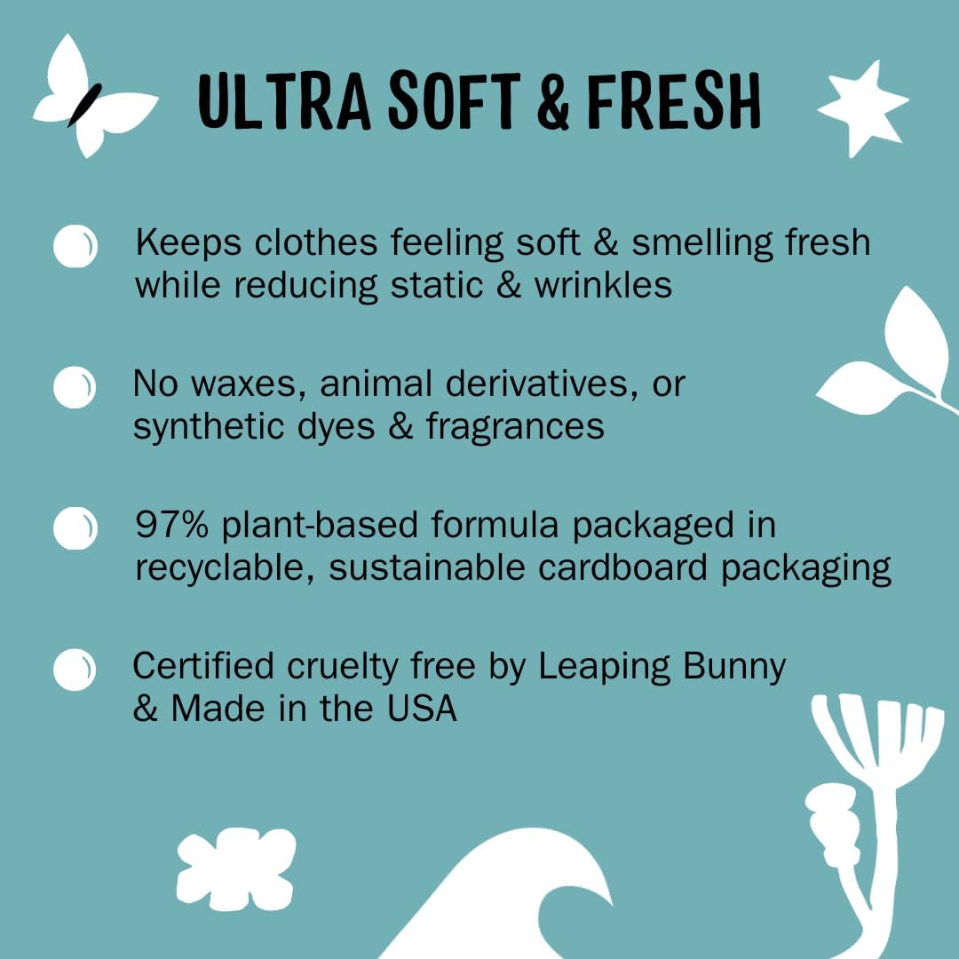 Molly's Suds Fabric Softener Dryer Sheets for Sensitive Skin | Plant-Based Static Reducer, Plastic-Free Packaging | Unscented (120 Sheets)