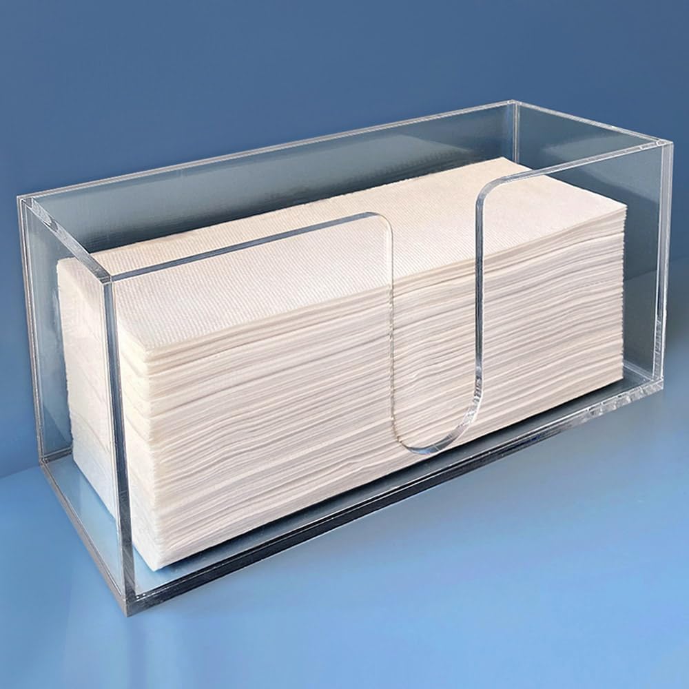 Acrylic Paper Towel Holder (5mm Acrylic) Paper Towel Dispenser Countertop-Bathroom, Kitchen (10.75”W x 4.125”D x 5”H) Napkin Holder-Tri-fold Disposable Napkins Home, Restaurant