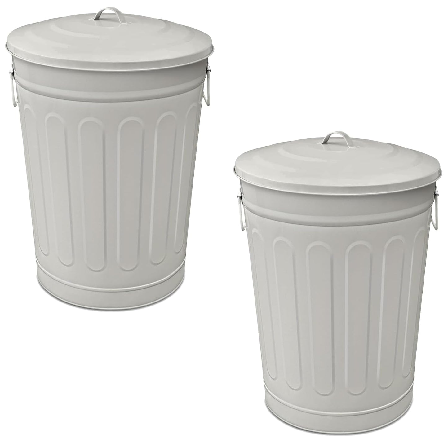 Plexon 13-Gallon Galvanized Steel Round Trash Can with Lid, Indoor and Outdoor Use, Durable Construction, Retro Design, Stylish Beige 2 Pack