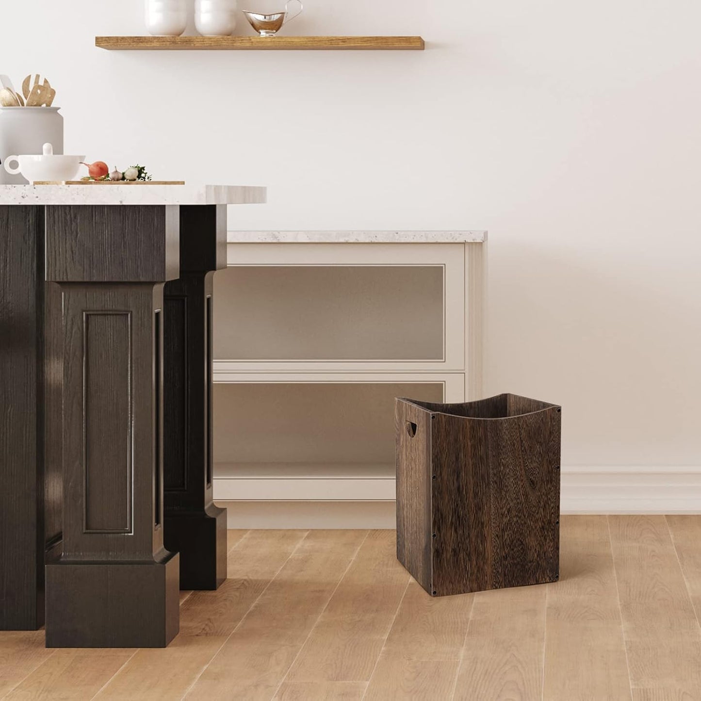 smusei Wood Trash Can 9.5 Gallon Waste Basket Bin Rustic Farmhouse Large Kitchen Garbage Can for Bedroom Living Room Bathroom Office, Rustic Brown