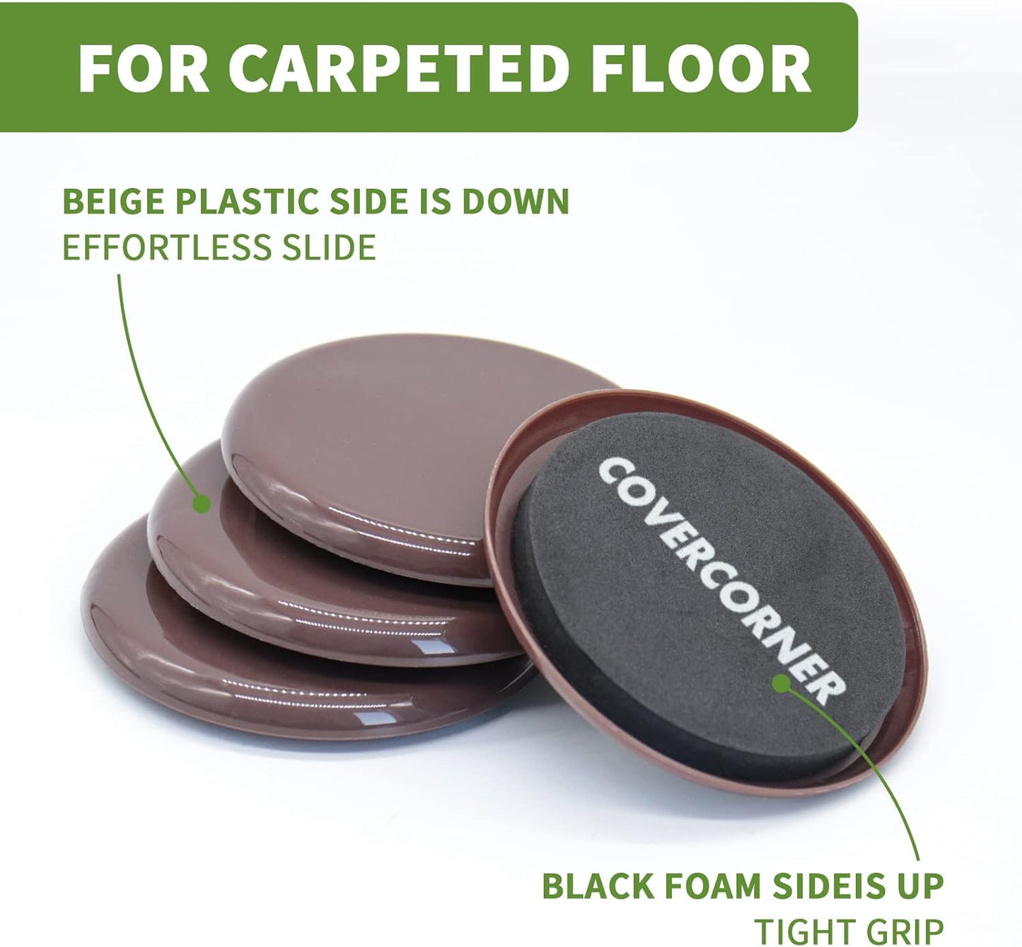 Furniture Sliders for Carpet 16 PCS - 3 1/2 inch Sliders for Moving Furniture – Appliance Slider for for Carpet Brown