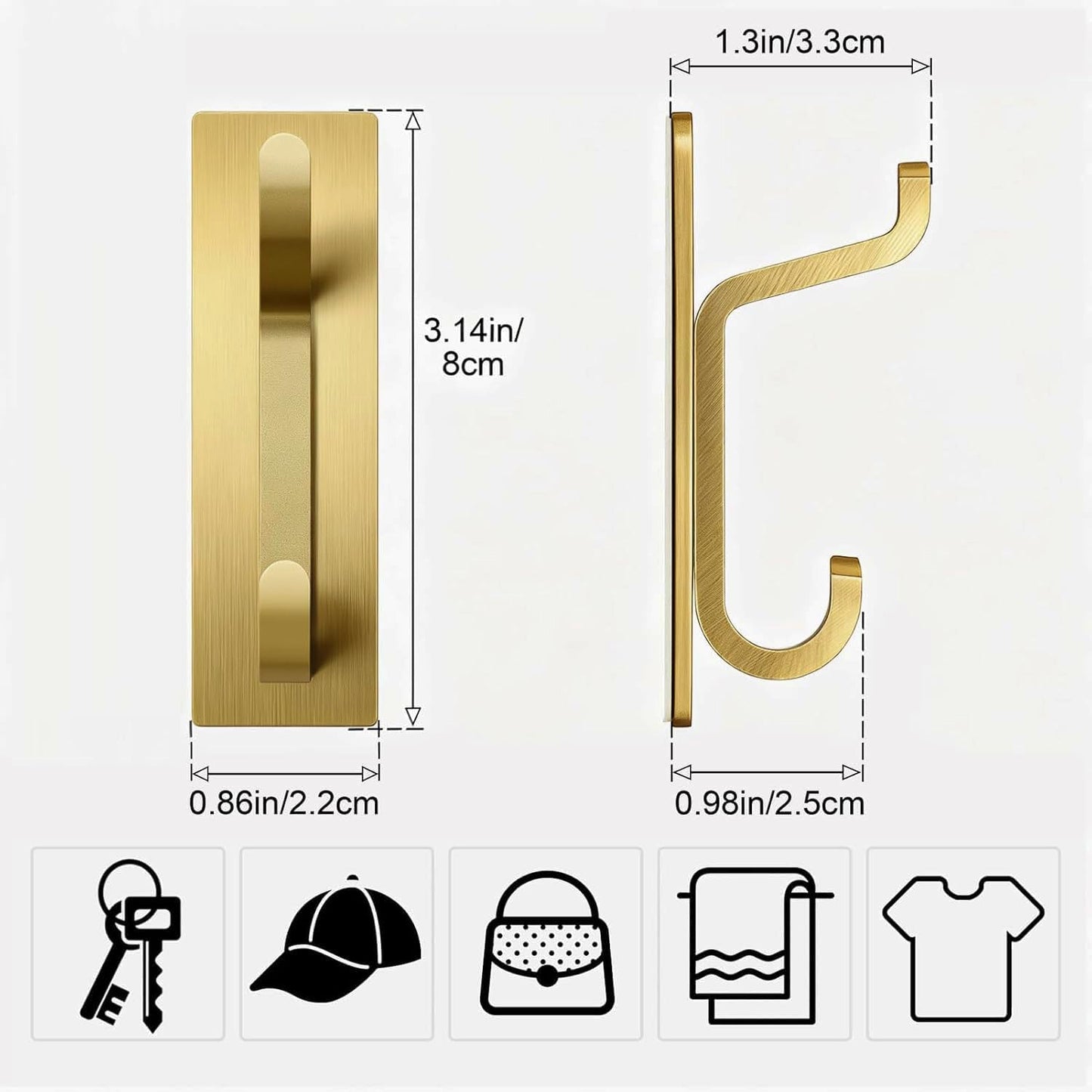 pickpiff Wall Hooks for Coat and Towel: 13LB Adhesive Door Hanger Stick on, Brushed Gold