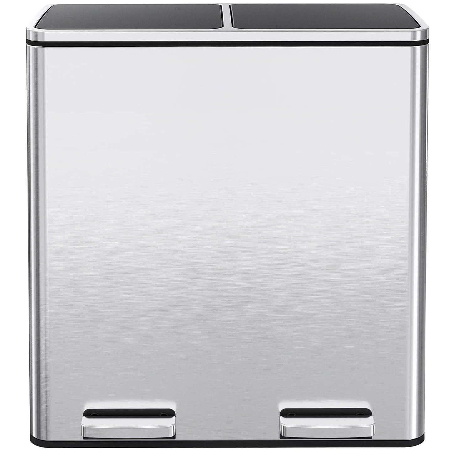 AthLike 60L(16 Gal) Dual Trash Can, Stainless Steel Kitchen Garbage Can, Double Compartment Classified Rubbish Bin, Recycle Dustbin w/Plastic Inner Buckets, Soft-Close Lid, Airtight, Silver