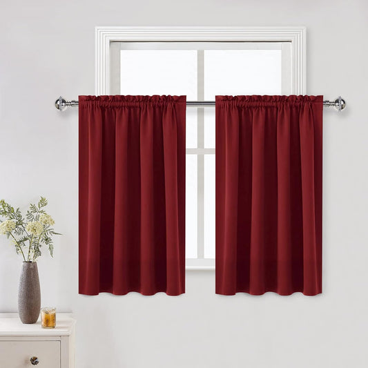 DWCN Burgundy Blackout Curtains for Small Window, Thermal Insulated Energy Saving Room Darkening Curtains for Kitchen/Bedroom (W42 x L36 inch, Set of 2 Panels, Top of Rod Pocket)