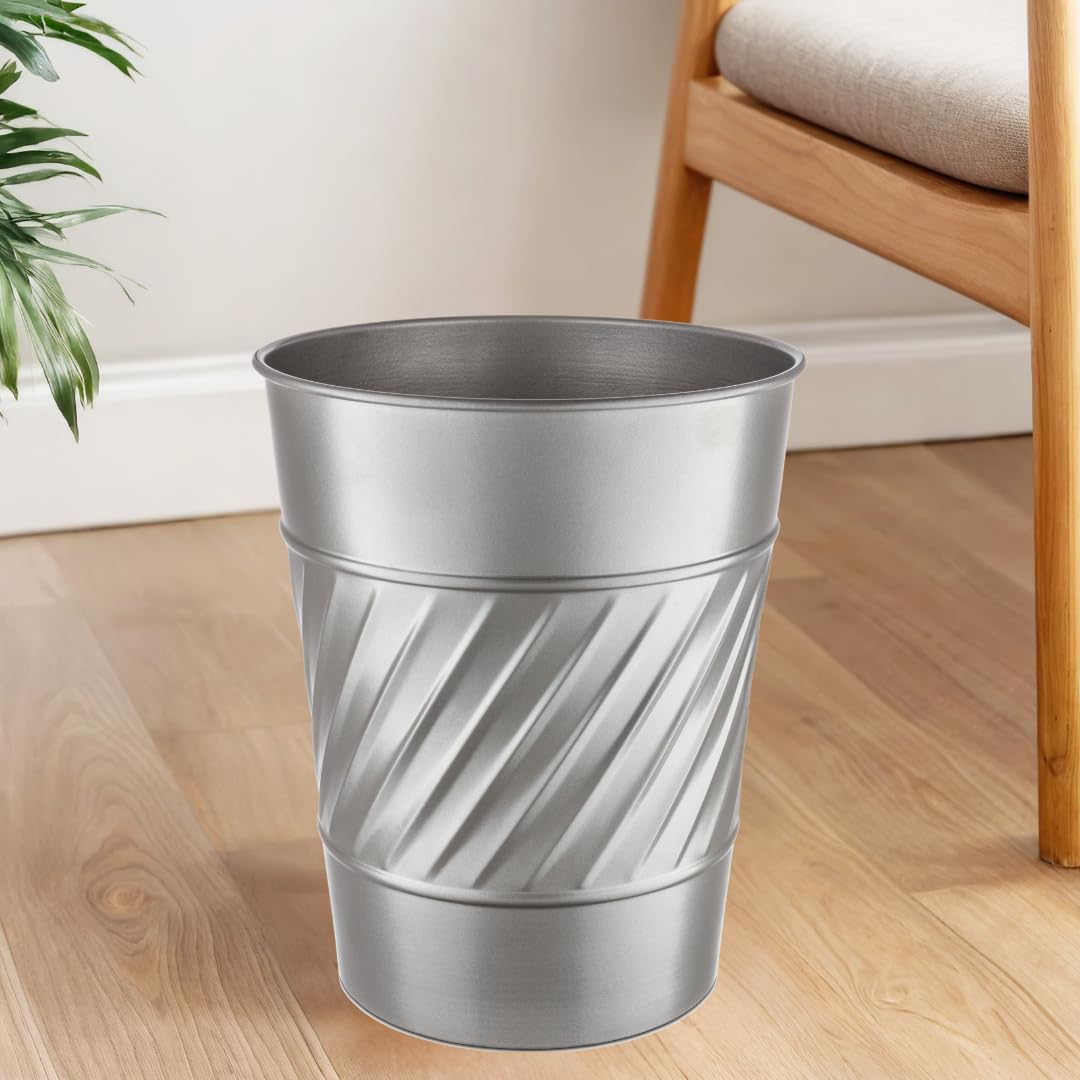 Monarch Abode Pewter Handcrafted Wave Embossed Metal Wastebasket for Home Office, Decorative Waste Basket, Modern Bathroom Garbage Can, Durable & Decorative Trash Bin, Pewter Bathroom Trash Can