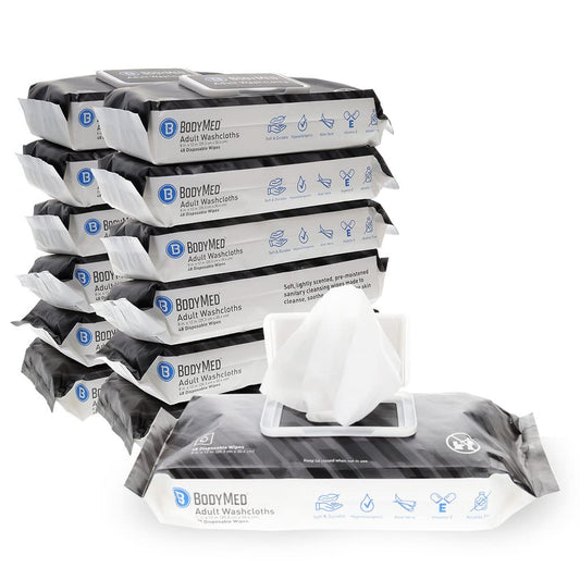 BodyMed Adult Disposable Incontinence Wipes, 48 Wipes/Pack (12-Pack) - Pre-Moistened & Hypoallergenic Washcloths Formulated with Vitamin E & Aloe Vera