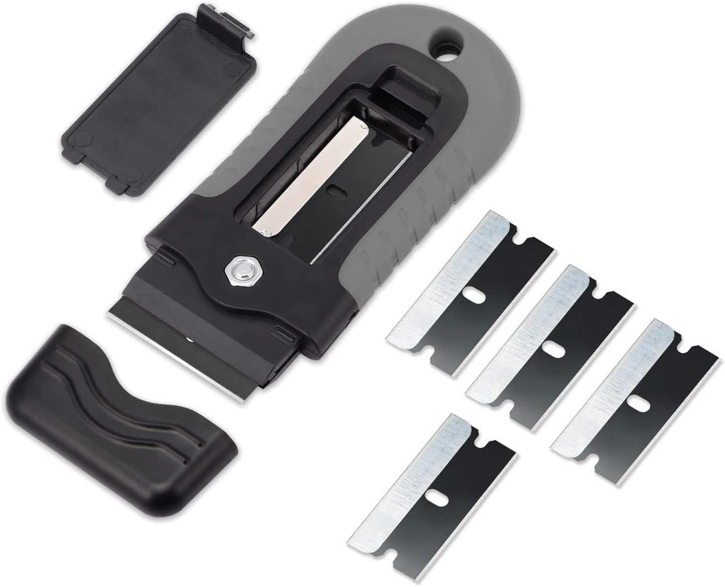 Gomake Locking Razor Blade Scraper with Safety Cap, Glass Cooktop Scraper with 10PCS Black Carbon Steel Blades for Glass Clean, Paint and Old Label,Decal Sticker Remover, Stove Top Scraper Tool