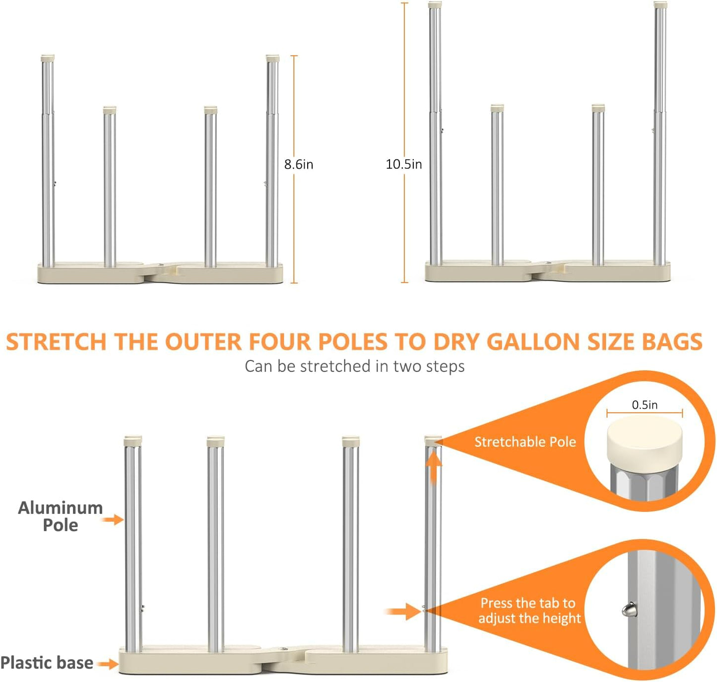 Reusable Storage Bag Drying Rack, Retractable Metal Bottle Drying Rack, Collapsible Cup Draining Rack for Water Bottles, Mason Jars, Mugs, Glass and Sports Bottle(1 Pcs)