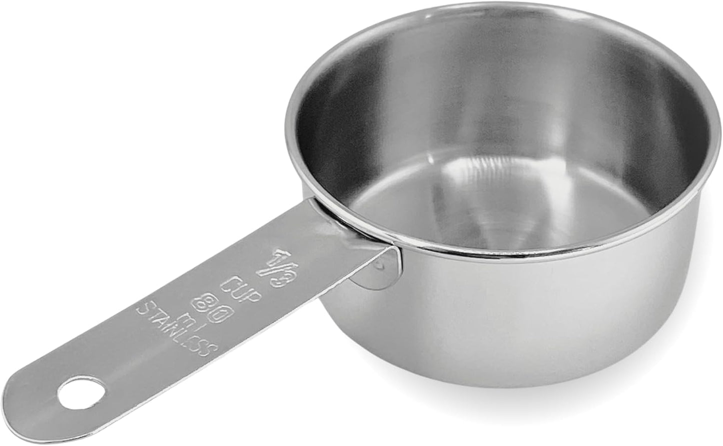 1/3 Cup Stainless Steel Measuring Cup | Sturdy Metal 80 ml | 80 cc | 3 oz | Single Cup for Wet and Dry Ingredients | Great for use as 1/3 Cup Dog Food Scoop - 1 PK