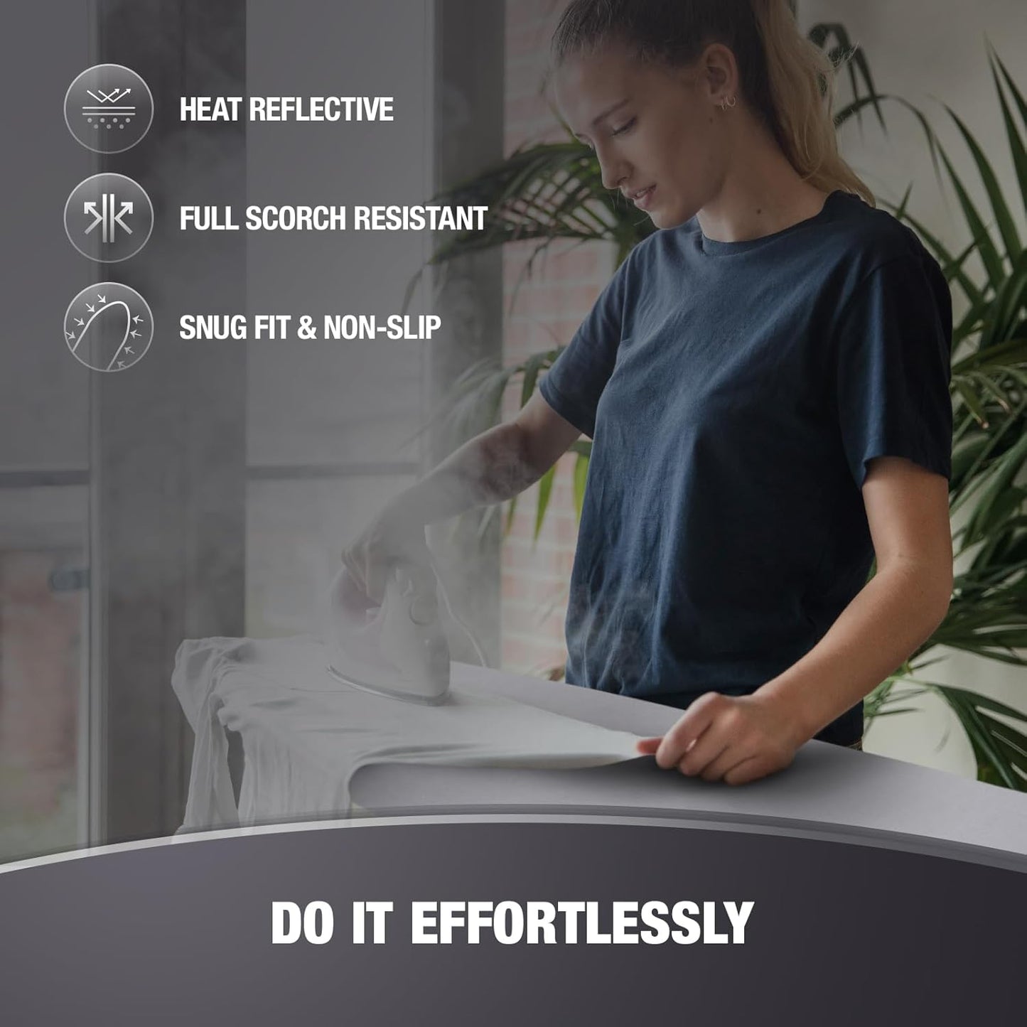 Extra Thick Ironing Board Covers with Pad Standard Size 15x54, Heat Reflective Full Scorch Resistant Padding, Snug Fit Non-Slip Nose Pocket Fastener Straps Elastic Edges, Gray