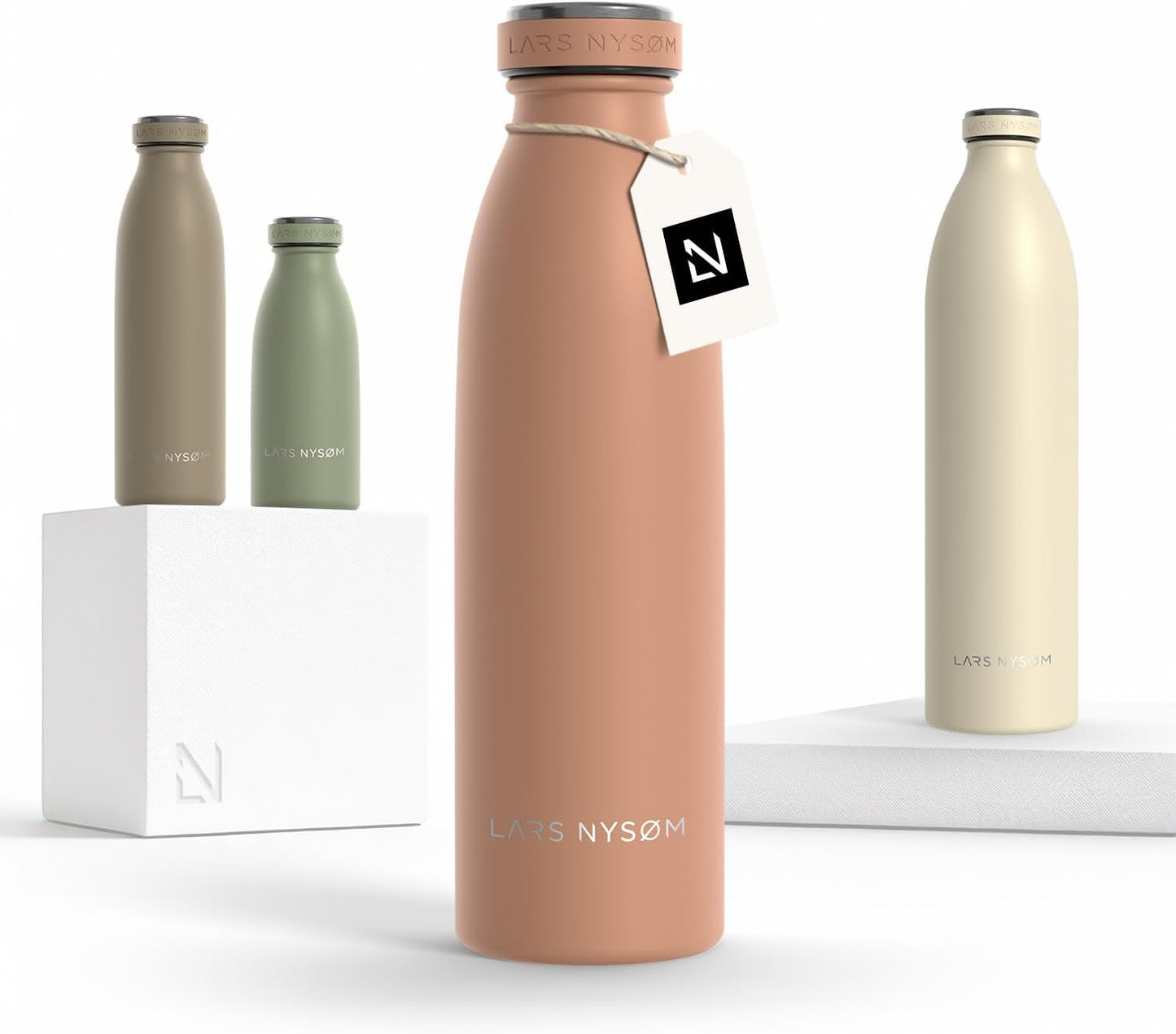 LARS NYSØM Stainless Steel Insulated Water Bottle 12oz 17oz 25oz 34oz 51oz | Insulated Thermo Flask for Hot and Cold Beverages | Leakproof Drinking Bottle (Blush Rose, 17oz)