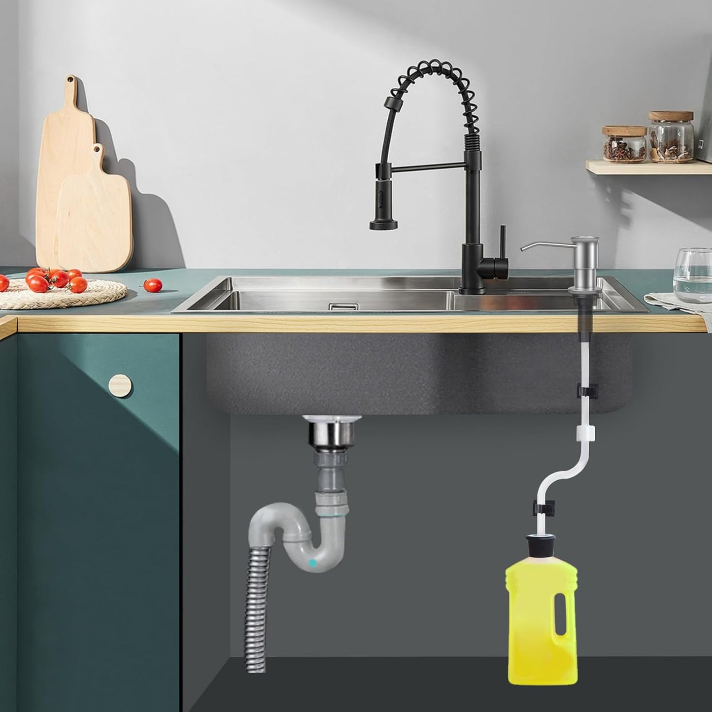 Soap Dispenser Extension Tube kit 47” with Upgraded Check Valve, Silicone Tube, Not Easy to Bend, Fit Most Soap Containers, No Need to Fill The Little Bottle Again White