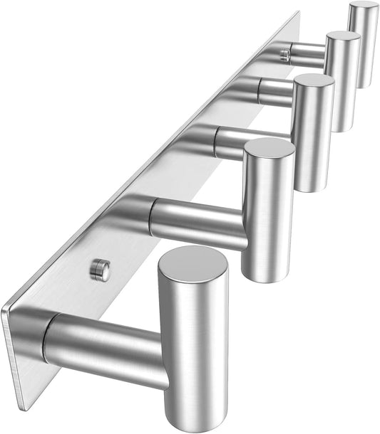 VAEHOLD Silvery Hat and Coat Wall Mount Rack - 5 Hooks for Robes, Bags, Keys, and Towels - Bathroom Towel Hanger Organizer (1 Pack)