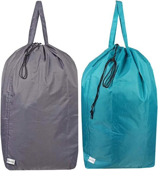Tear Proof Nylon Laundry Bag with Handles,Hamper Liner with Drawstring Closure for Travel,Dirty Clothes Bag Fit Most Laundry Hamper and Sorter,27.5x34.5 inches Blue Aqua and Grey