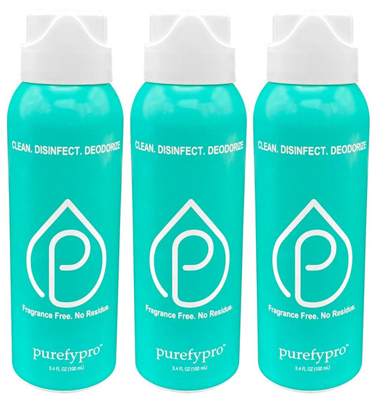Purefypro Disinfectant Airesol Spray (3.4oz, 3 Pack) Kills 99.9999% Norovirus, HIV, Flu, Monkeypox Virus, Drug Resistant Germs, MRSA, Fungi. Purefypro Technology. No Rinse, No Residue. TSA Air Travel