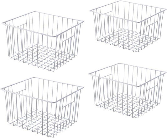 Deep Refrigerator Organizer Baskets, Metal Wire Baskets for Upright Freezer, Household Bin Basket with Handles for Kitchen, Cabinets, Pantry, Closets (11.8" L x 10" W x 7" H)
