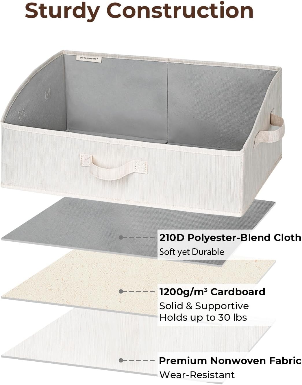StorageWorks Closet Storage Bins, Trapezoid Organizer Box for Shelves, Fabric Clothes Bin, Foldable Organizing Baskets with Handles, Large, Mixing of Beige, White & Ivory, 3-Pack