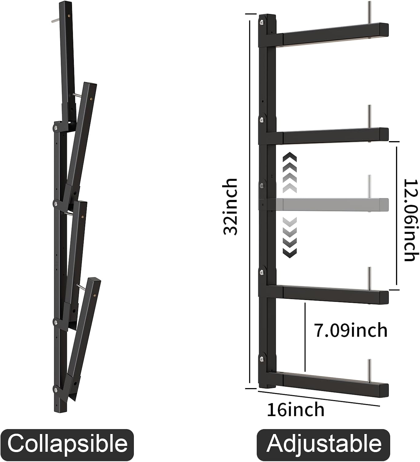 Lumber Storage Rack, Upgrade Cantilever Folding Lumber Rack Wall Mount, Metal 8 Level 32 Inch Plywood Scrap Wood Storage Rack