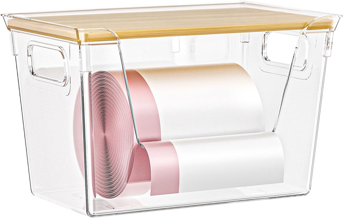 1 Pack Stackable Storage Trash Bag Holder with Bamboo Top, Large Garbage Trash Bag Dispenser, laundry room organization, Kitchen Pantry Organizer Storage for Onion, Potato, Snack