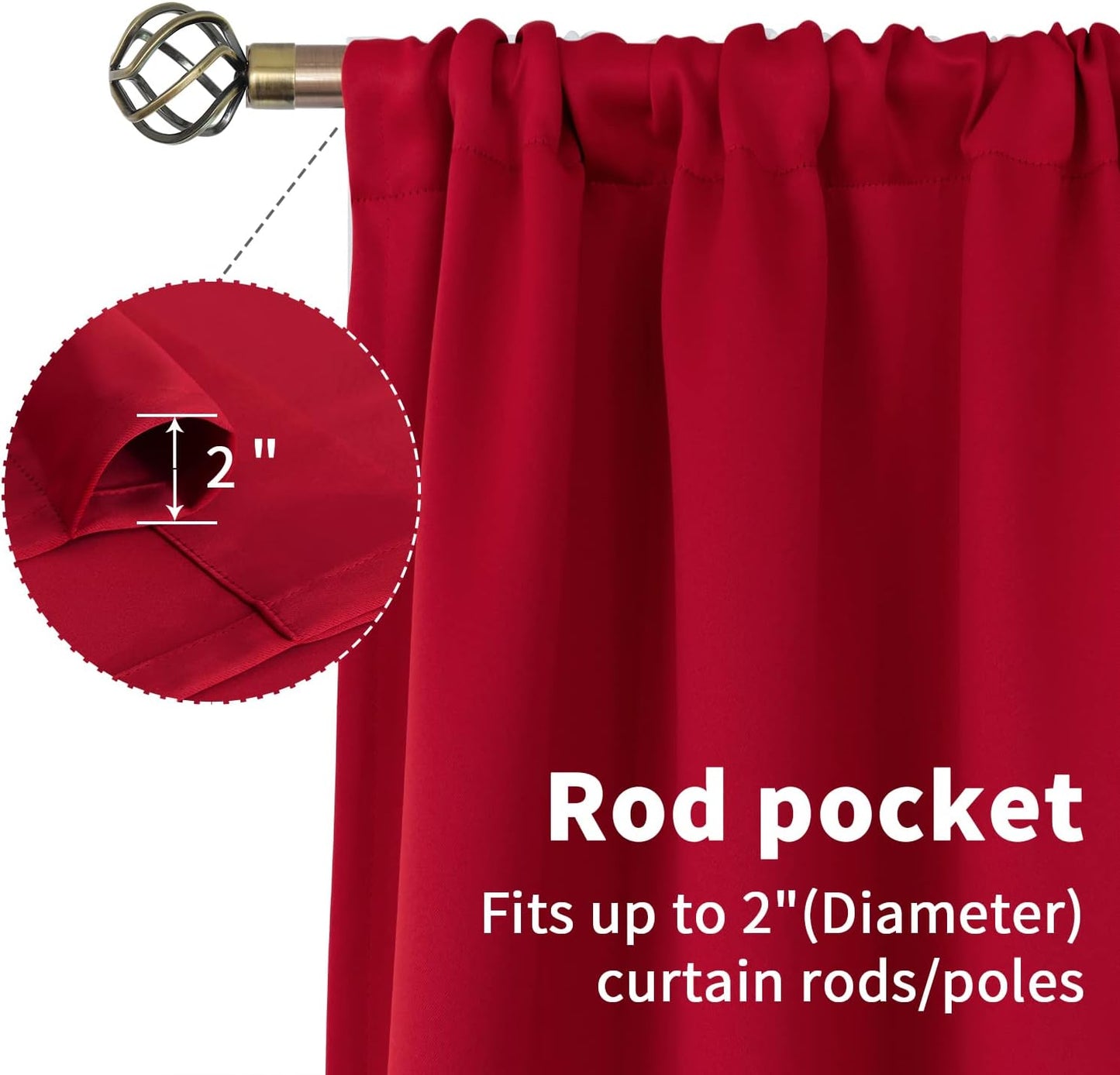 BGment Red Blackout Curtains 36 Inches Length for Short Window - Small Half Window Drapes with Rod Pocket Thermal Insulated for Kitchen Cafe Bathroom, 2 Panels, 34 x 36 Inch