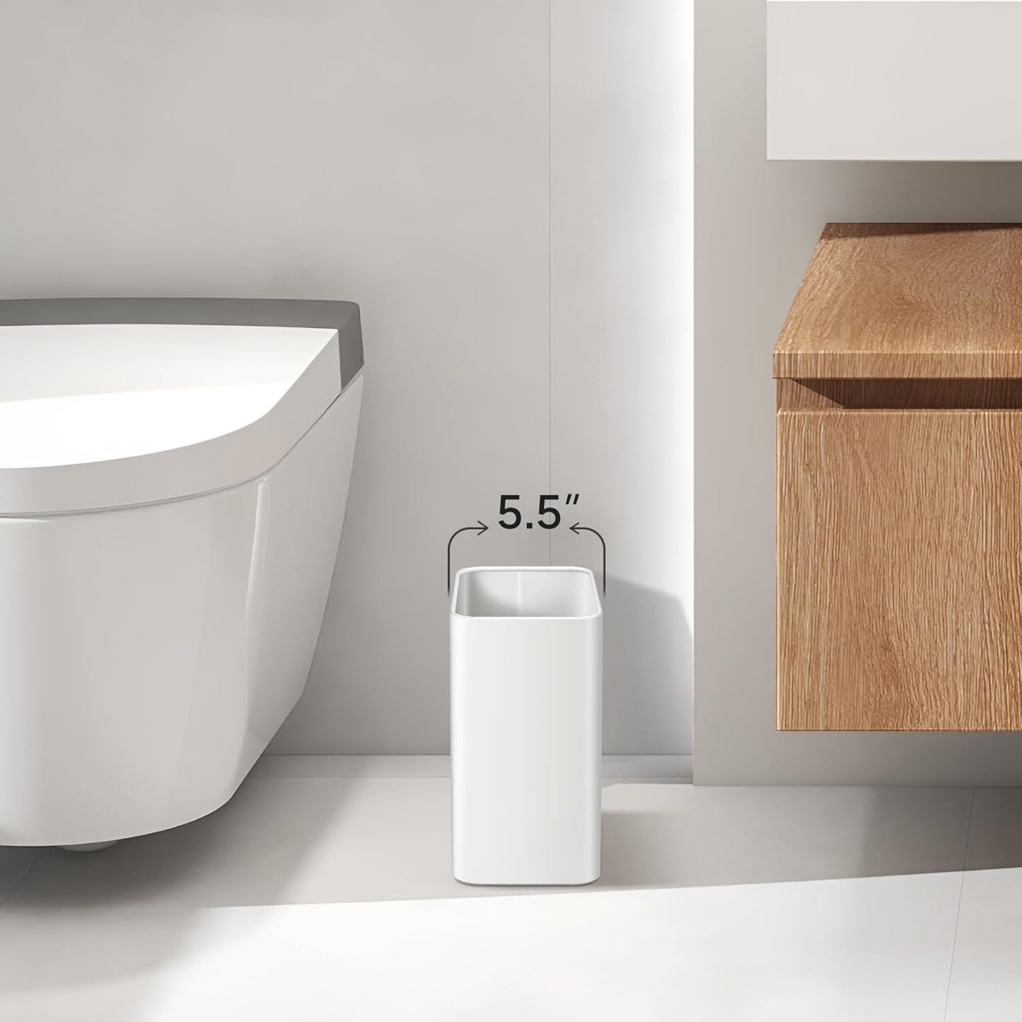 TIPGO Small Metal Trash Can, 2.1 Gallon Slim Trash Can for Bathroom, Wastebasket Garbage Bin for Bedroom, Office, Kitchen, Under Sink (White)