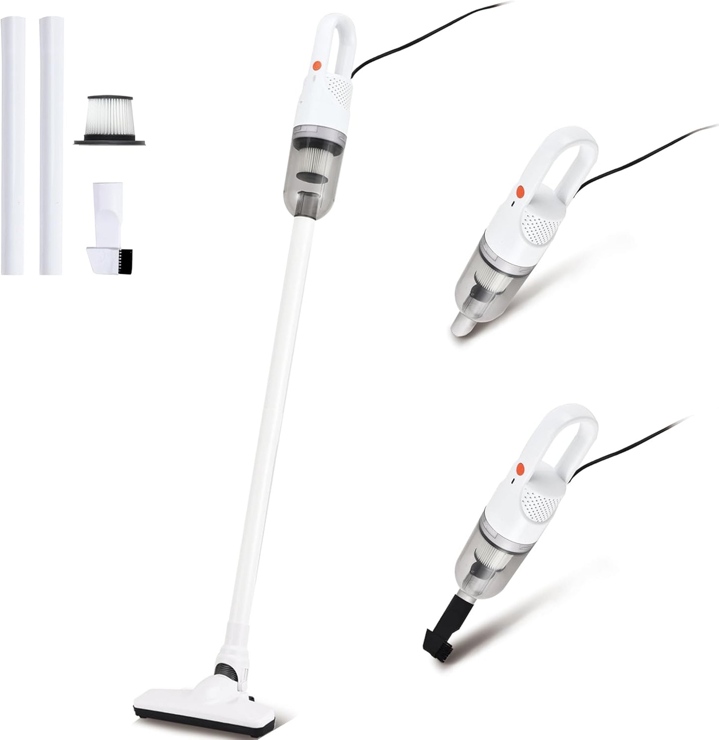 6-in-1 Lightweight Stick Vacuum Cleaner with 100W Powerful Motor, Mini Portable Household Handheld Vacuum Cleaner for Domestic Hard Floors, Carpets and Pet Hair(White Corded)