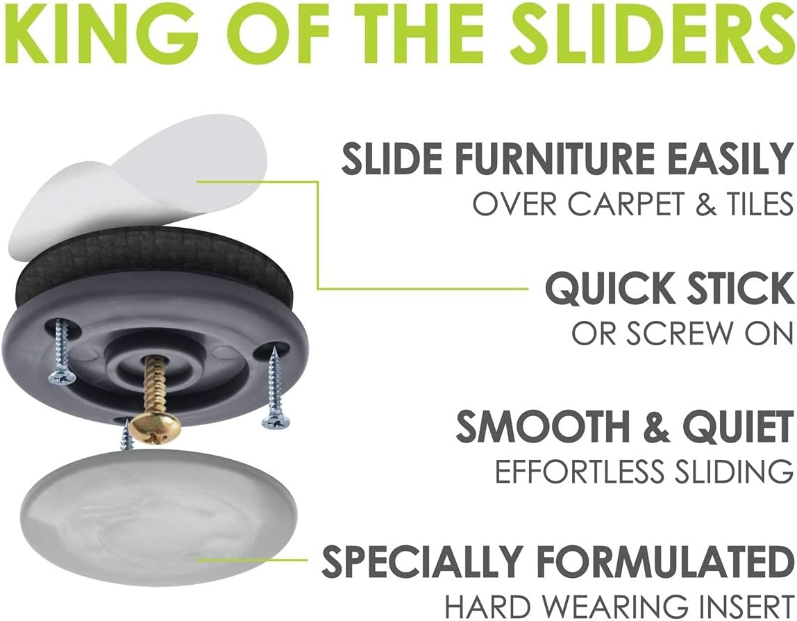 GorillaGlides CB503 2 Inch Furniture Sliders/Screw On Glide Floor Protectors (Set of 4 Glides) Large Furniture Feet Glides for Carpet and Hard Surface Sliding, Round