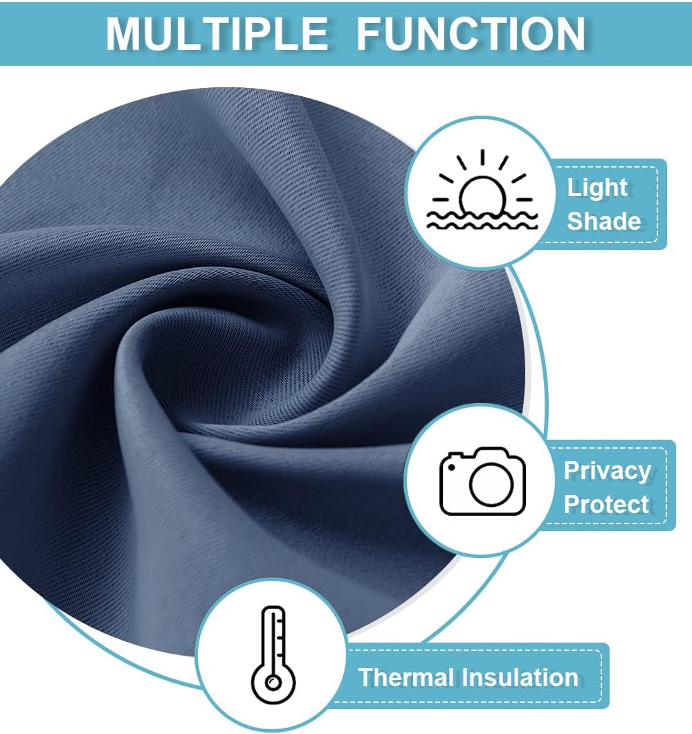 RYB HOME RV Camper Door Window Curtains -Blackout Privacy Curtains & Drapes for Bathroom Bedroom Kitchen Portable Travel Trailer Small Window Decor, W 34 x L 24, Stone Blue, 2 Panels