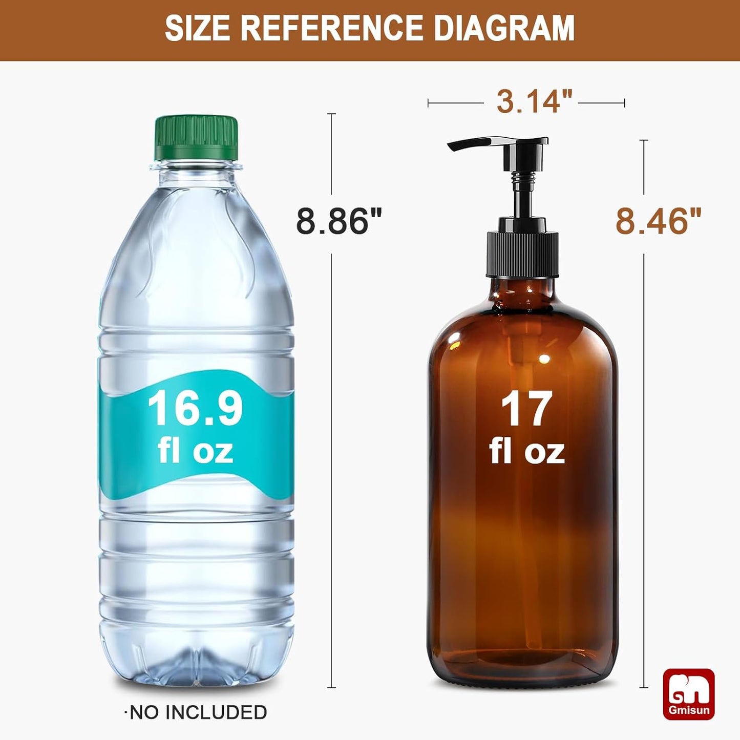 GMISUN Amber Glass Soap Dispenser, 2 Pack Bathroom Hand Soap Dispensers with Stainless Steel Pump, 17 Fl Oz Kitchen Hand and Dish Soap Dispenser Set, Modern Vintage Liquid Brown Soap Dispensers Bottle