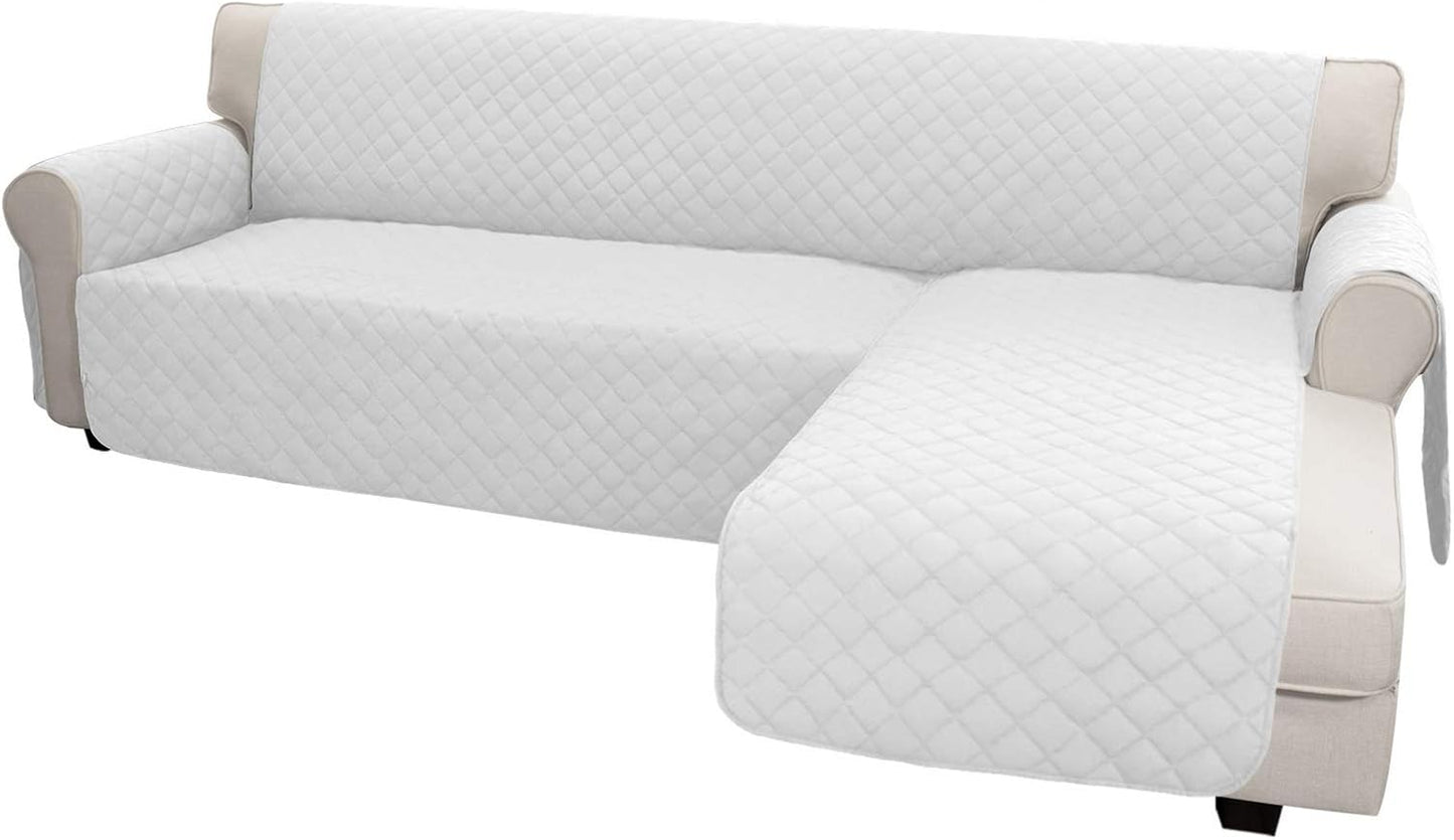 Easy-Going L Shape Sofa Slipcover - Sectional Couch Cover with Chaise & Reversible Sofa Cover for Pets & Kids (X-Large, White/White)