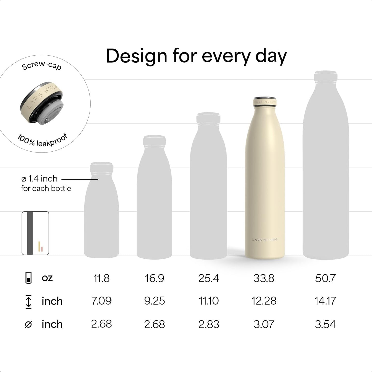 LARS NYSØM Stainless Steel Insulated Water Bottle 12oz 17oz 25oz 34oz 51oz | Insulated Thermo Flask for Hot and Cold Beverages | Leakproof Drinking Bottle (Taupe Brown, 33.9 oz)