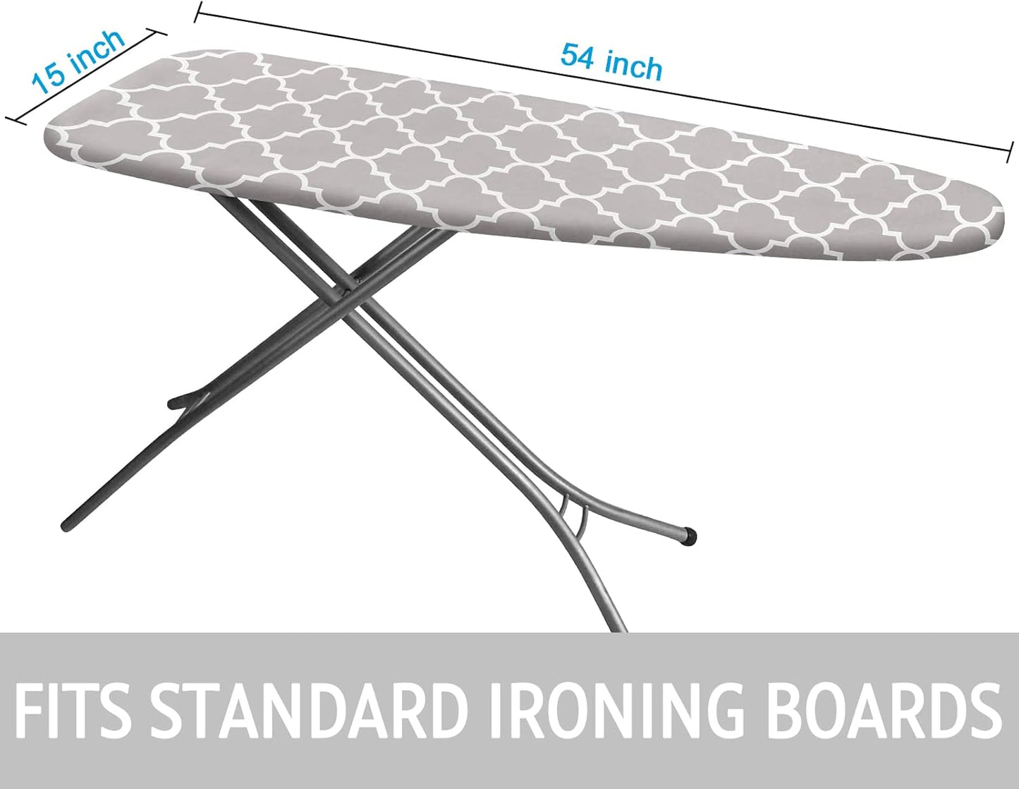 Ironing Board Cover and Pad 15x54 Inch Standard Ironing Board Cover with Elastic Edge and Hook and Loop Fasteners Scorch and Stain Resistant Cotton Ironing Covers with Thick Padding