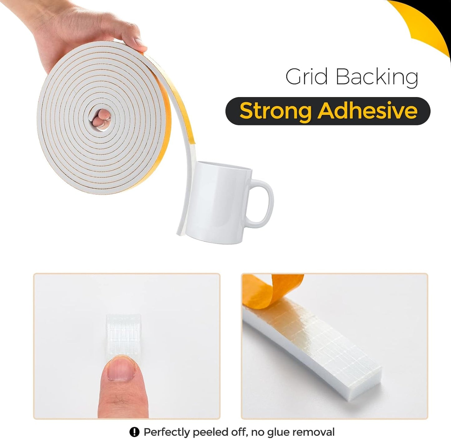 50 Feet Weather Stripping Door Seal, 3/8" Wide X 1/8" Thick Door Seal Strip High Density Foam Tape Adhesive Strip for Door Soundproofing,Window Insulation (3/8" x 1/8" x 50FT, White)