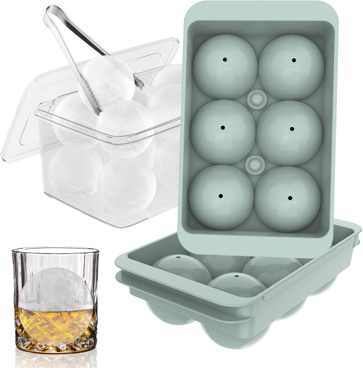 WIBIMEN Large Ice Cube Molds, Big Round Whiskey Ice Cube Trays for Freezer, Easy to Fill & Release, Whiskey Bourbon Cocktail(2.5In*6 Balls- Blue/2 Pack)
