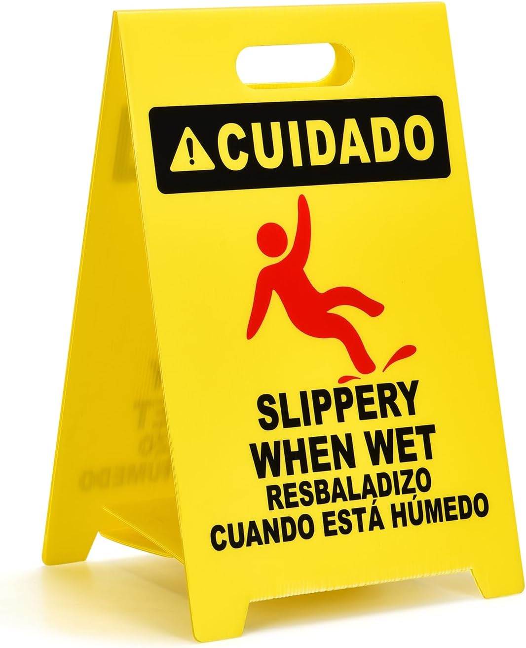 MATTHEW CLEANING 19'' Industrial Wet Floor Sign Standalone 2-Sided Durable Corrugated Plastic Birght Yellow Multilingual Warning Signs Commercial Caution Wet Fold-out Floor Signs For Indoors Only