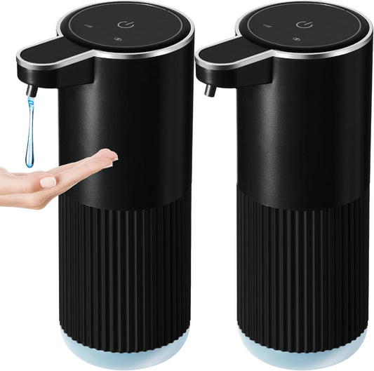 Automatic Soap Dispenser, 2 Pack Black Touchless Liquid Soap Dispenser for Bathroom, 13.5 Fl Oz Plastic Electric Auto Dish Soap Dispensers Wall Mount for Kithcen with Adjustable Volume