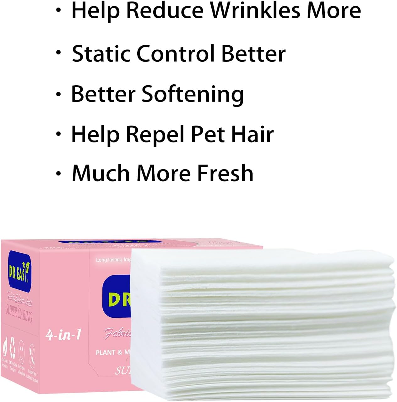 DR.EASY Dryer Sheets Plant Based Formula 252 Ct Super Caring,Softener sheets for Laundry Unscented No Dyes Reduce Static & Wrinkles Help Repel Pet Hair