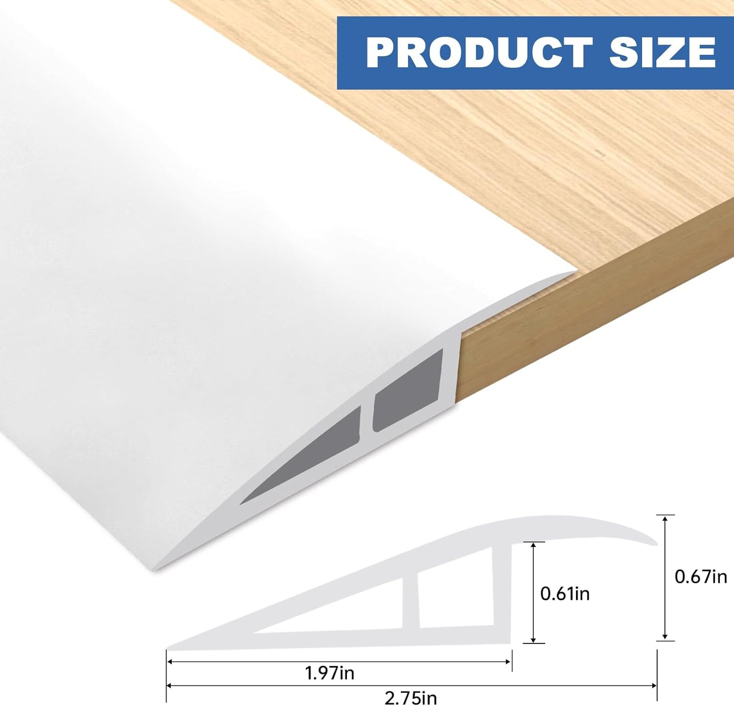 Vinyl Door Threshold Flooring Transition Strip Self Adhesive Carpet Edging Strip for Laminate Doorway Edge Threshold from 2/5" to 3/5" (White, 3.3 Ft)