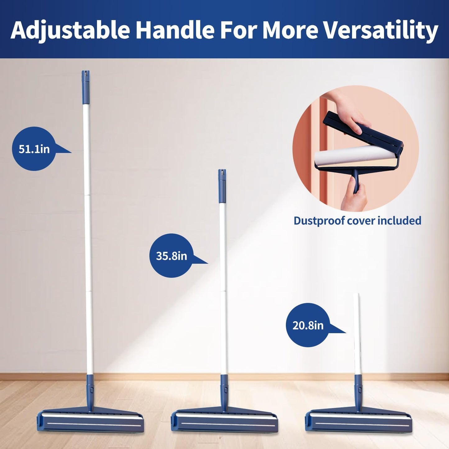 13.8in Large Size Floor Lint Rollers for Pet Hair Extra Sticky 51.2in Long Handle Giant Big Hair Picker Upper from Sticky Mop for Cleaning Dog Cat Hair Animal Fur Removal Roller Couch Bed Sheet Carpet