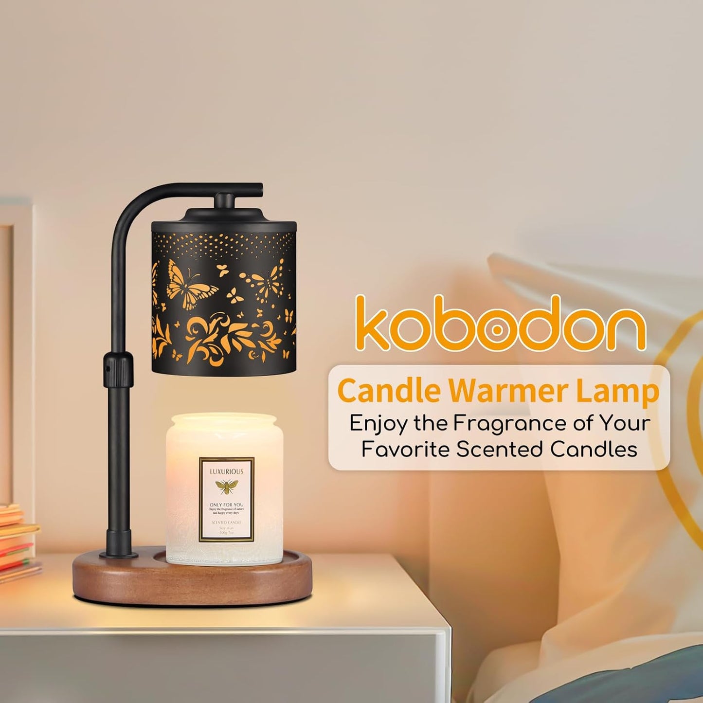 kobodon Candle Warmer Lamp with Timer,Birthday Gifts for Women Mom,Adjustable Height for Scented Jar Candles,Electric Candle Lamp Warmer for Home Decor(Butterfly)