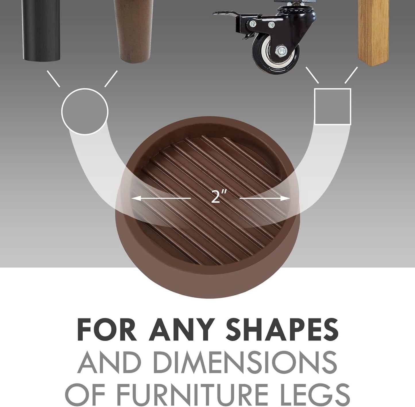2X2 Round Rubber Caster Cups, Non Slip Furniture Pads, Anti-Slip Gripper, Anti Skid Furniture Feet, Anti Slide Floor Protector for Bed Couch Table Chair Stoppers (Brown, 8 Pack)