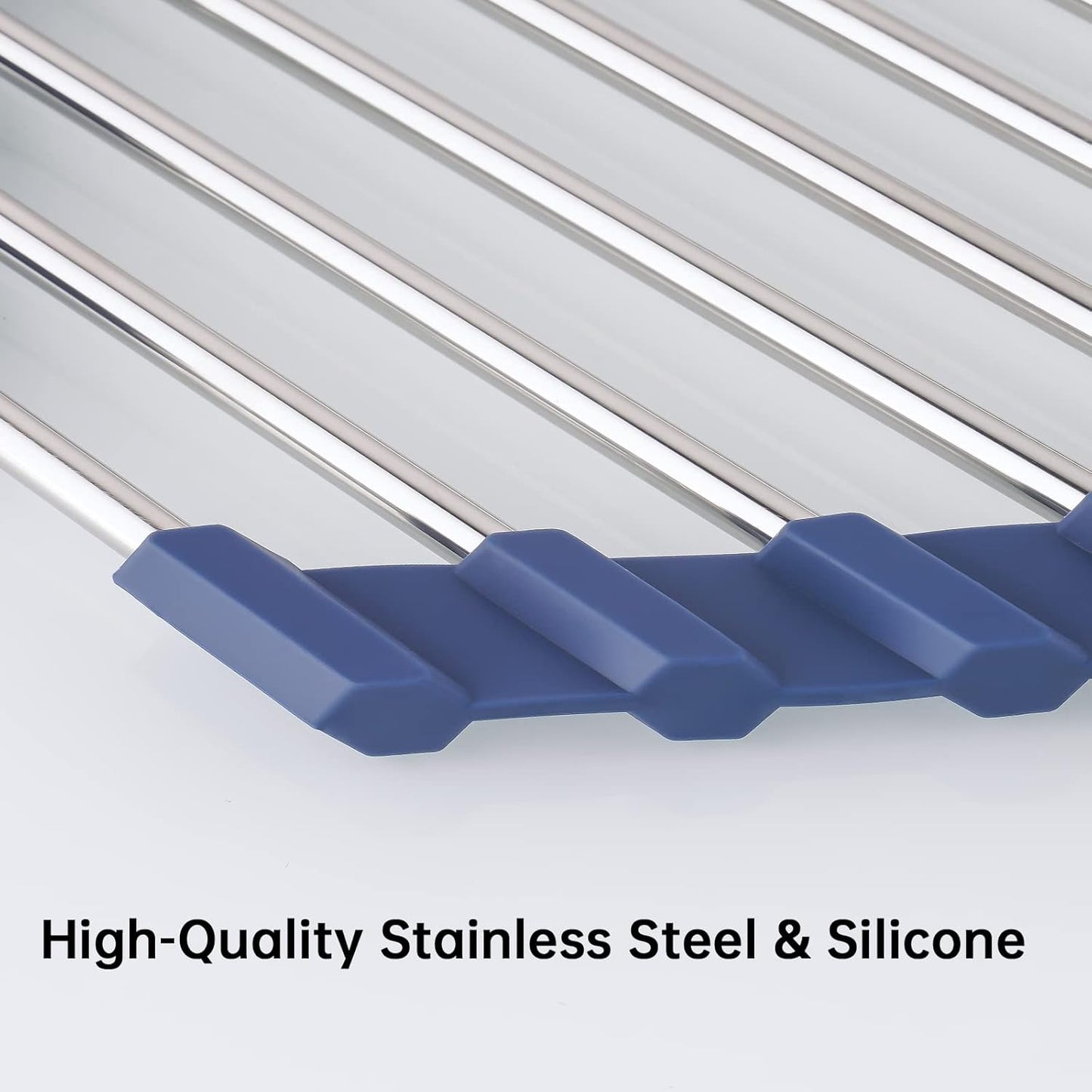 Tomorotec Triangle Roll-Up Dish Drying Rack for Sink Corner Small Foldable Stainless Steel Over The Sink Multipurpose Kitchen Drainer Caddy Organizer Storage Shelf Holder (Deep Blue)