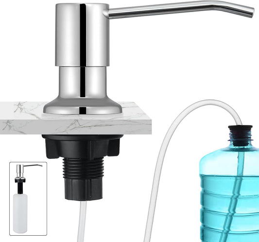 CREA Chrome Built-in Soap Dispenser for Kitchen Sink,Stainless Steel Kitchen Dish Soap Dispenser Pump,in Counter Soap Dispensers Under Sink Mouted Soap Dispenser Set 39" Tube 17oz Large Bottle