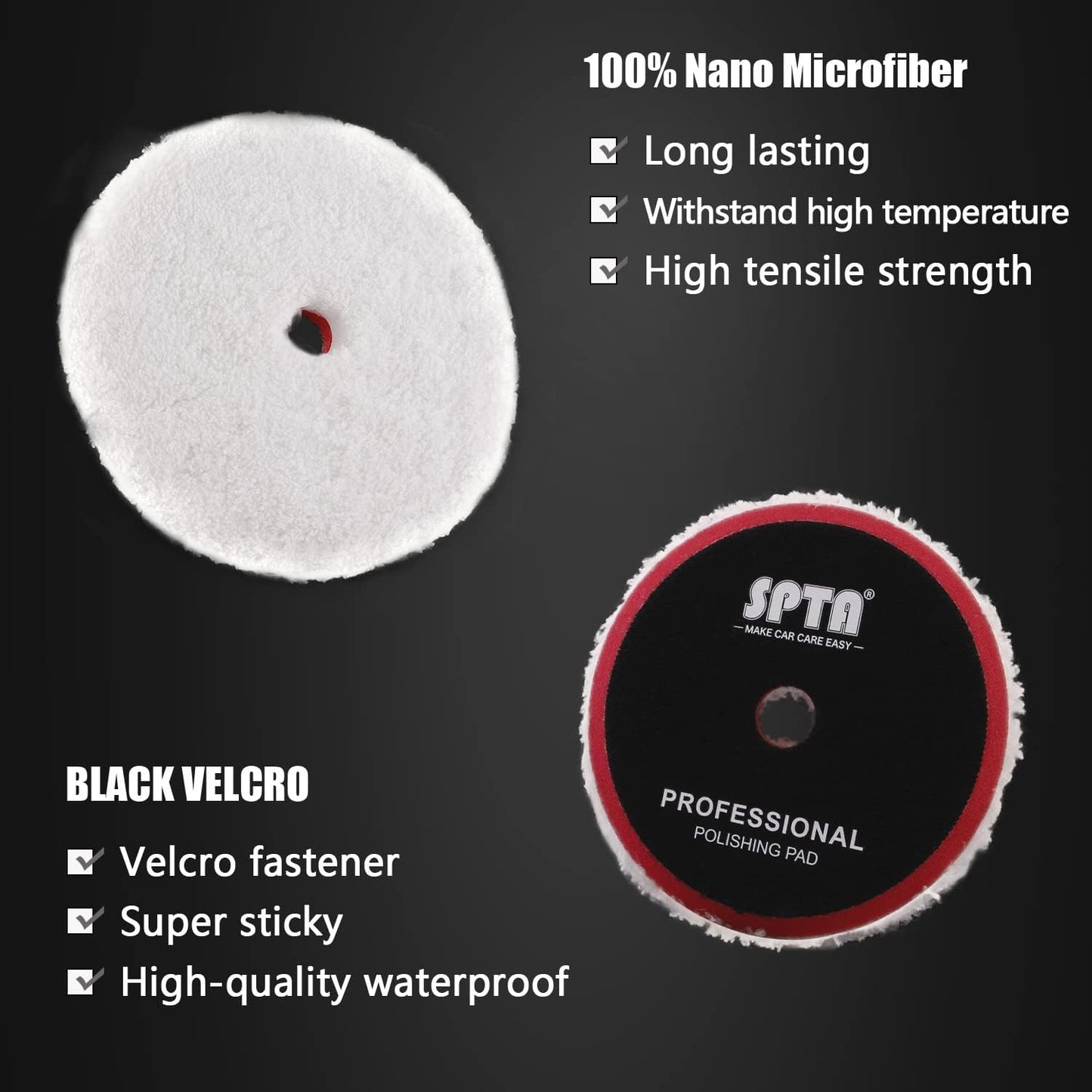 SPTA Polishing Pads, 5Pc 6 Inch 150mm Orbital Buffer Polisher Pads and 1Pc Microfiber Buffing Pads, Foam Polish Pad for Compounding, Polishing and Waxing, for 6''/150mm Backing Plate Car Polisher