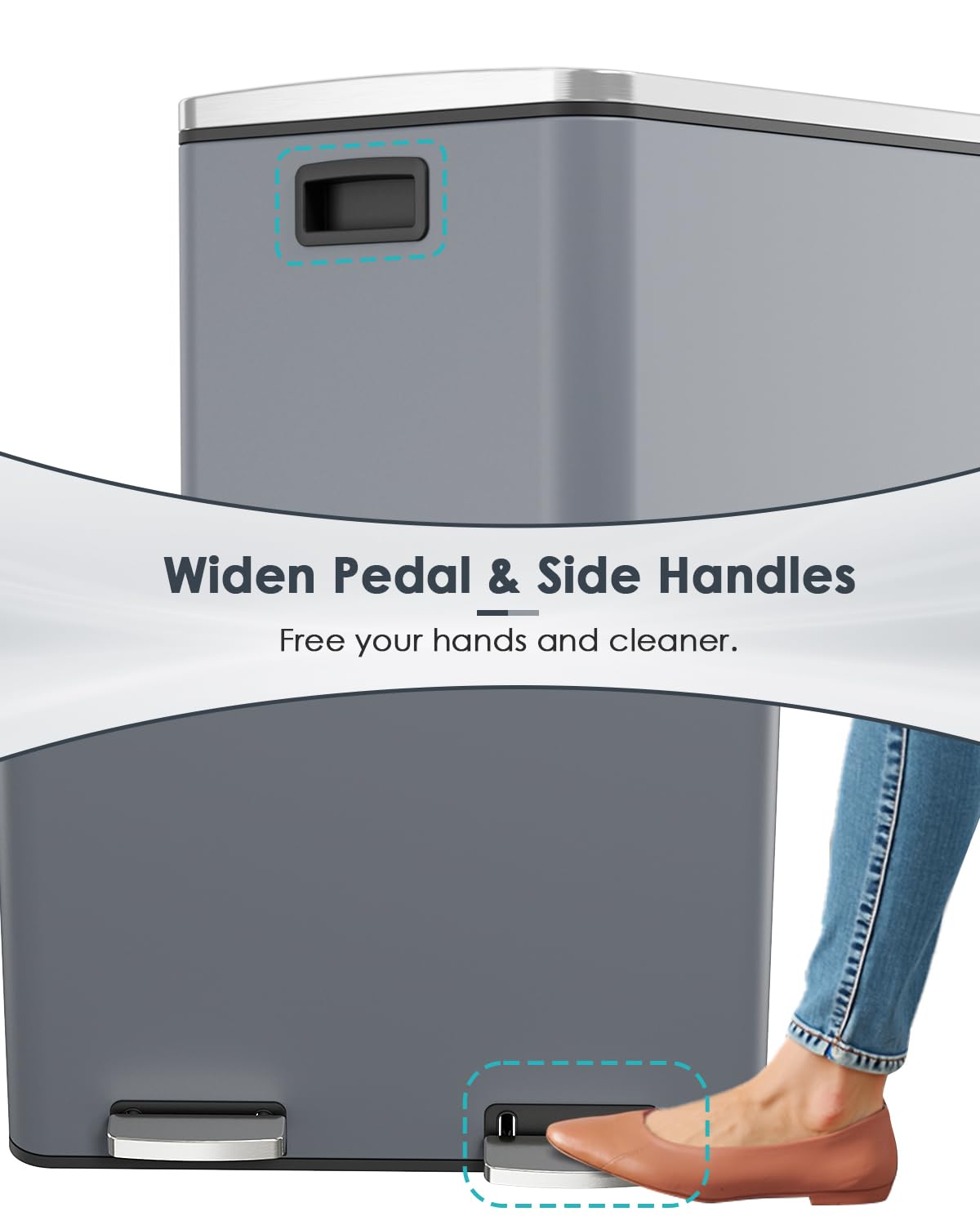 AthLike 60L(16 Gal ) Dual Trash Can, Stainless Steel Kitchen Garbage Can, Double Compartment Classified Rubbish Bin, Recycle Dustbin w/Plastic Inner Buckets, Handle, Soft-Close Lid, Airtight, Grey